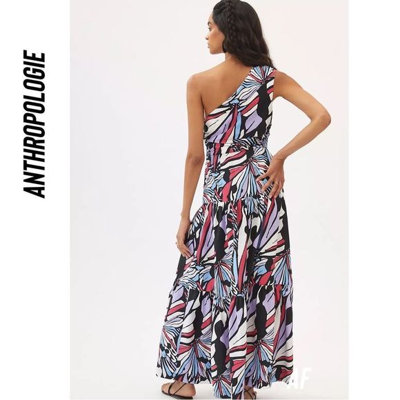 ANTHROPOLOGIE MAEVE ONE SHOULDER PRINTED MIDI DRESS NWT SIZE 10 - Picture 3 of 12